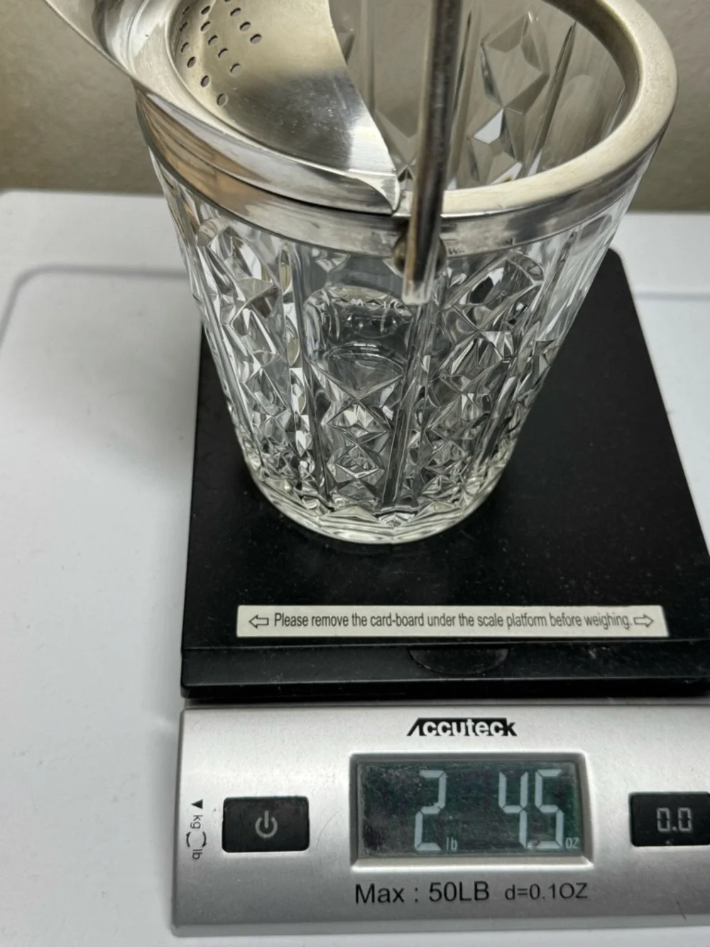 VTG Ice Bucket Val St Lambert Crystal & Silver Plate Handled Signed Barware